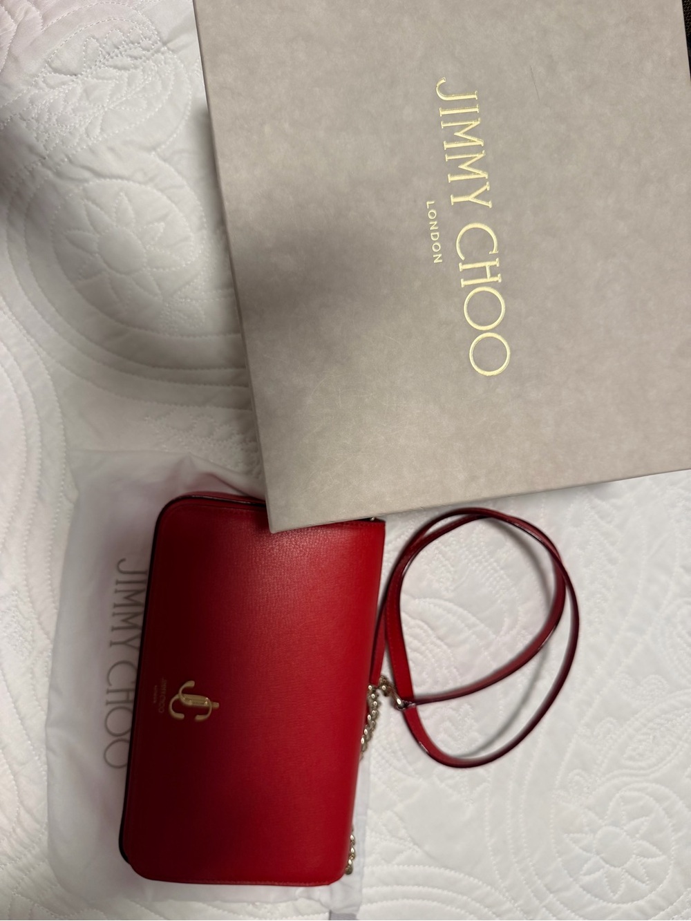 Jimmy Choo Red Leather Crossbody Wallet on Chain